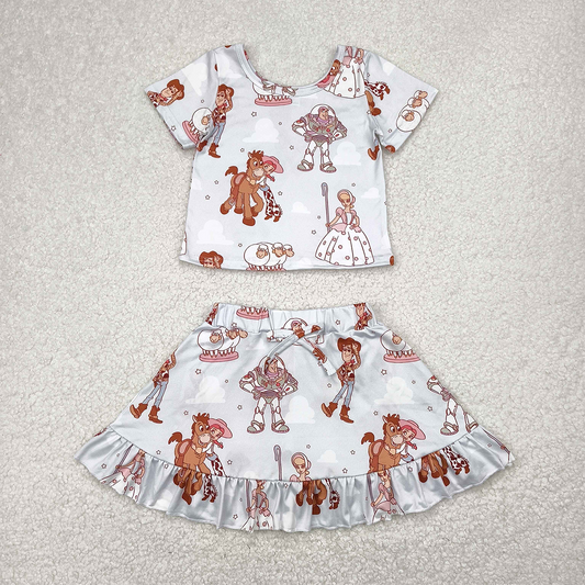 RTS NO MOQ Baby Girls Summer Sets GSD2359 Short Sleeves Sheep Toy Top Skirts Sets
