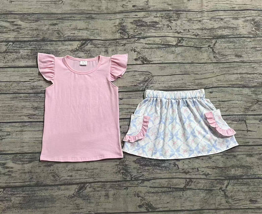3.29 GSD2360 Pink Flutter Sleeves Top Skort Set Pre order