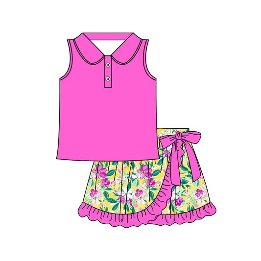 4.7 GSD2361 Baby Girls Hot Pink Sleeveless Button Top Floral Ruffle Skirts Sets Pre order