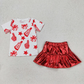 RTS NO MOQ Summer Sibling Baby Girls Cheer Stars Shirt Top Leather Skirts Clothes Sets