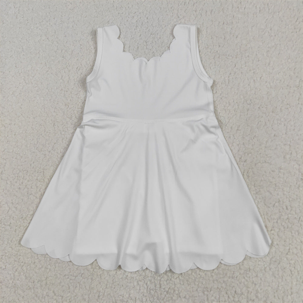 5.26 RTS NO MOQ Summer Baby Girls Dresses GSD2370 White Sleeveless Yoga Knee Length Dresses