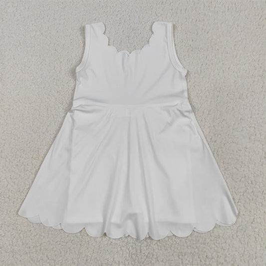 5.26 RTS NO MOQ Summer Baby Girls Dresses GSD2370 White Sleeveless Yoga Knee Length Dresses