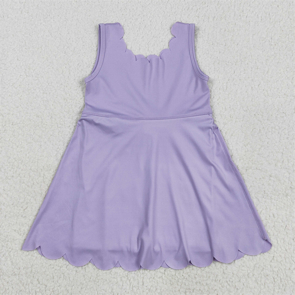 5.26 RTS NO MOQ Summer Baby Girls Dresses GSD2372 Lavender Sleeveless Yoga Knee Length Dresses