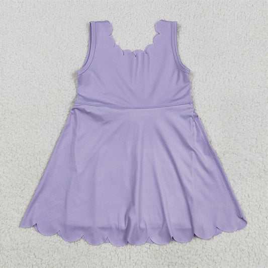 5.26 RTS NO MOQ Summer Baby Girls Dresses GSD2372 Lavender Sleeveless Yoga Knee Length Dresses