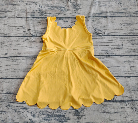 4.30  GSD2373  Baby Girls Yellow Sleeveless Yoga Knee Length Dresses Preorder