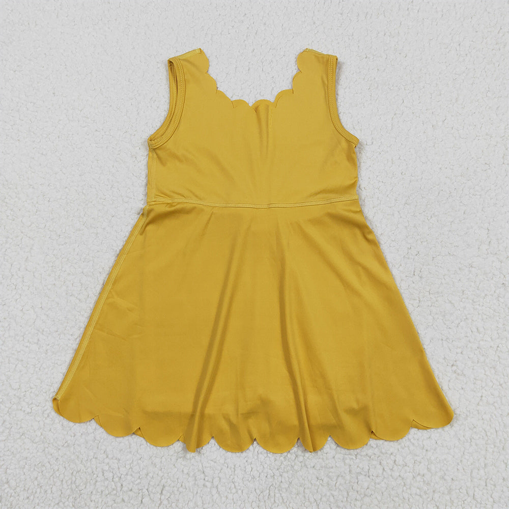 6.3 RTS NO MOQ Summer Baby Girls Dresses GSD2373 Mustard Sleeveless Yoga Knee Length Dresses