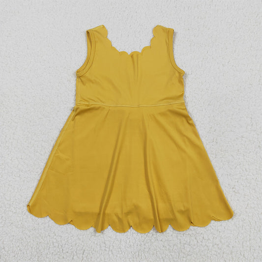 6.3 RTS NO MOQ Summer Baby Girls Dresses GSD2373 Mustard Sleeveless Yoga Knee Length Dresses