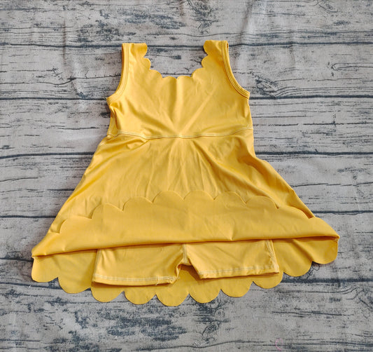4.30  GSD2373  Baby Girls Yellow Sleeveless Yoga Knee Length Dresses Preorder