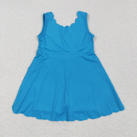 6.3 RTS NO MOQ Summer Baby Girls Dresses GSD2375 Hot Blue Sleeveless Yoga Knee Length Dresses