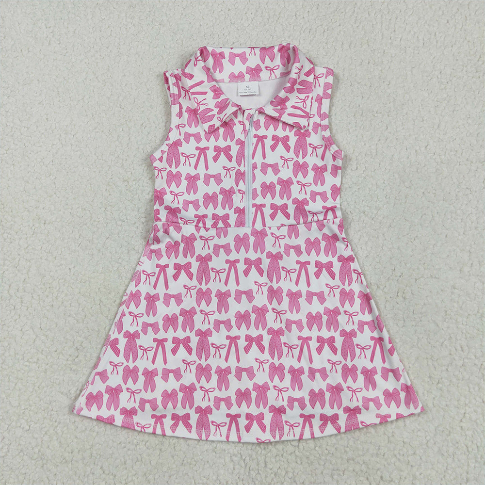 5.13 RTS NO MOQ Summer Baby Girls Dresses GSD2379 Sleeveless Pink Bows Zipper Yoga Active Knee Length Dresses