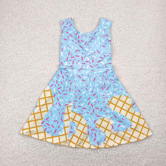 RTS NO MOQ Summer Baby Girls Dresses GSD2380 Blue Ice-cream Drip Sleeveless Yoga Skort Knee Length Dresses