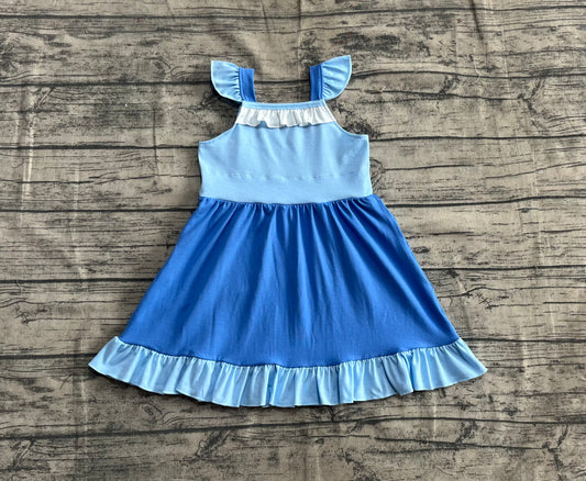 4.21 GSD2393 Baby Girls Blue Flutter Sleeves Patchwork Knee Length Dresses Pre order