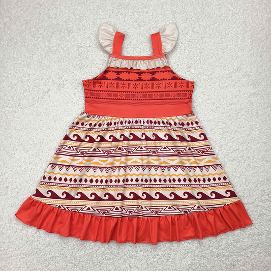 RTS NO MOQ Summer Baby Girls Dresses GSD2394 Aztec Flutter Sleeves Patchwork Knee Length Dresses