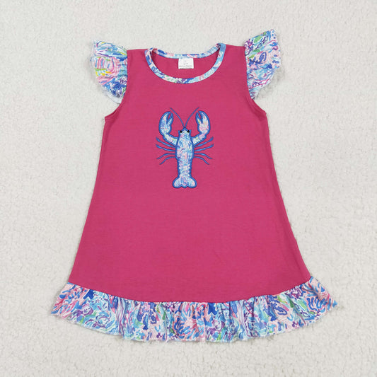 7.23 RTS NO MOQ Summer Baby Girls Dresses GSD2398 Flutter Sleeves Floral Crayfish Knee Length Dress