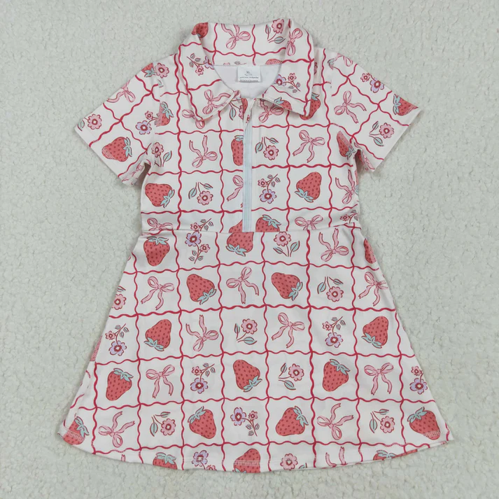 RTS NO MOQ Summer Sibling Baby Girls Short Sleeves Flowers Golf Zipper Knee Length Dresses