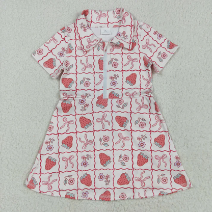 RTS NO MOQ Summer Sibling Baby Girls Short Sleeves Flowers Golf Zipper Knee Length Dresses