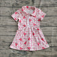 4.30 GSD2407 Baby Girls Short Sleeves Bows Strawberry Zipper Knee Length Dresses Preorder