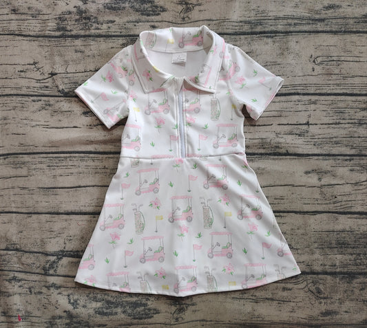 4.18 GSD2410 Baby Girls Short Sleeves Pink Flowers Golf Zipper Knee Length Dresses Pre order