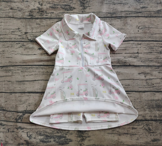 4.18 GSD2410 Baby Girls Short Sleeves Pink Flowers Golf Zipper Knee Length Dresses Pre order