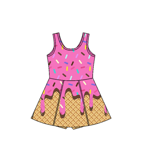 3.29 GSD2413 Baby Girls Hot Pink Ice-cream Drip Yoga Skort Knee Length Dresses Pre order