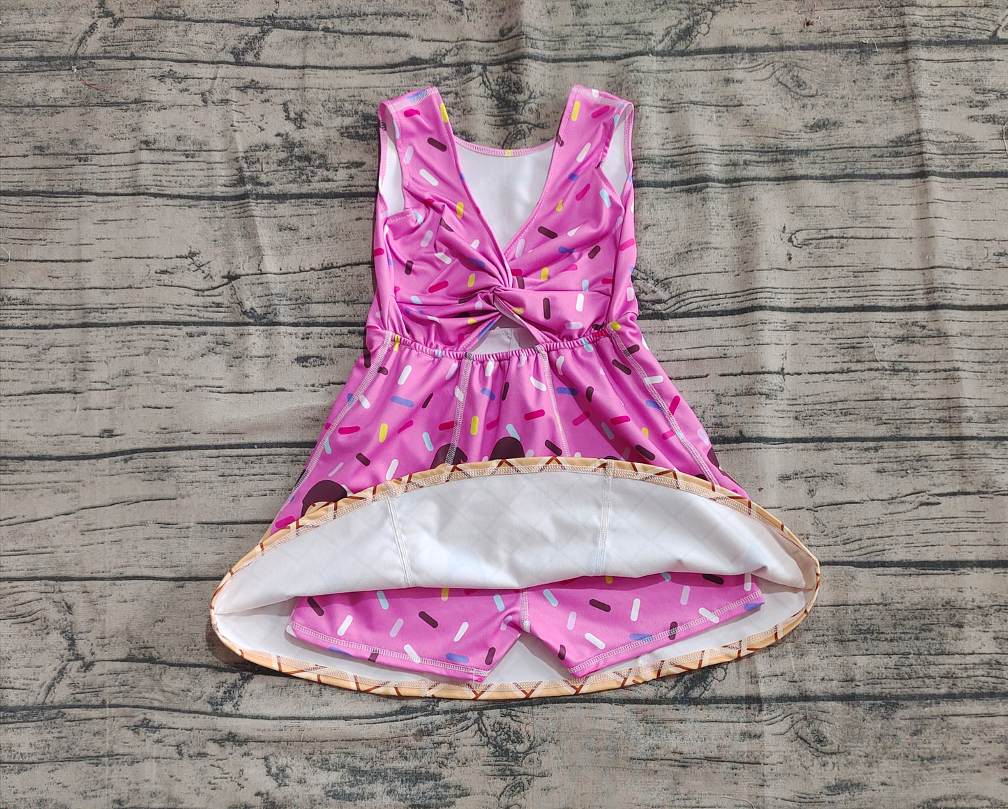4.30 GSD2413 Baby Girls Hot Pink Ice-cream Drip Yoga Skort Knee Length Dresses Preorder
