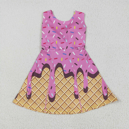 5.14 RTS NO MOQ Summer Baby Girls Dresses GSD2413 Hot Pink Ice-cream Drip Yoga Skort Knee Length Dresses
