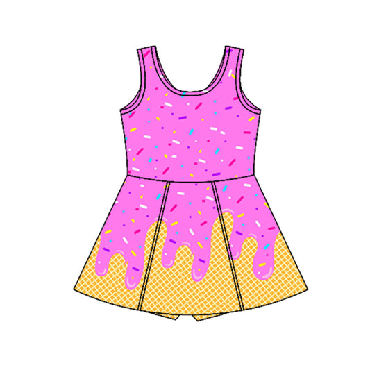 3.29 GSD2421 Baby Girls Purple Ice-cream Drip Yoga Skort Knee Length Dresses Pre order