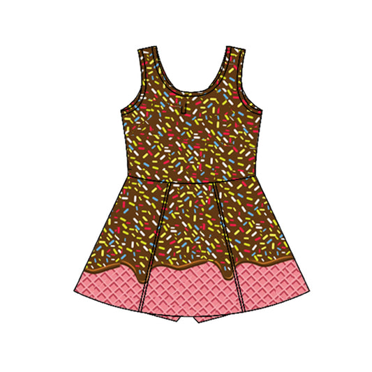 3.29 GSD2422 Baby Girls Brown Ice-cream Drip Yoga Skort Knee Length Dresses Pre order