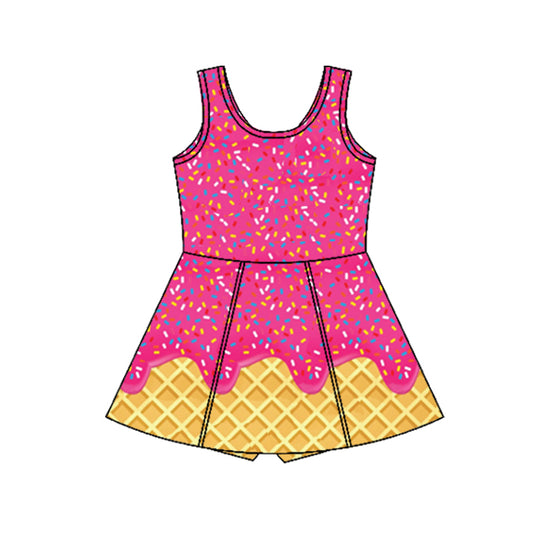 3.29 GSD2424  Baby Girls Dark Pink Ice-cream Drip Yoga Skort Knee Length Dresses Pre order