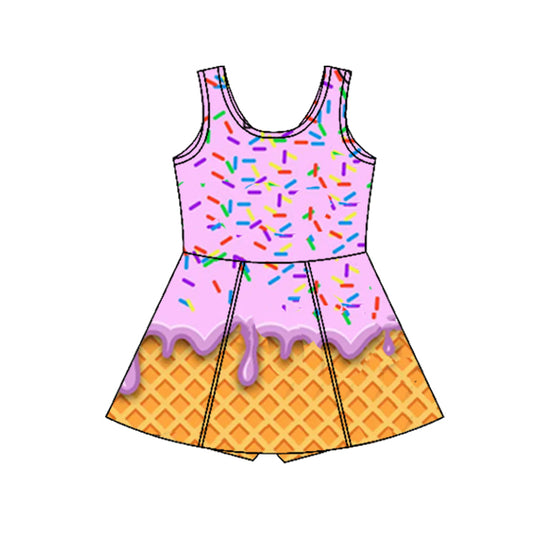 3.29 GSD2425 Baby Girls Dark Purple Ice-cream Drip Yoga Skort Knee Length Dresses Pre order