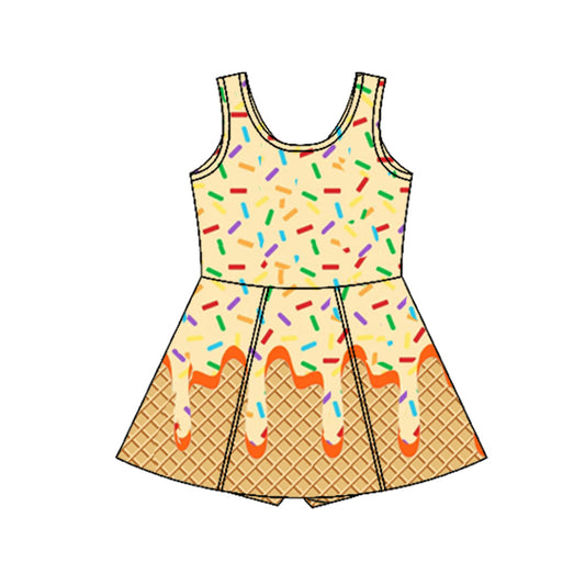 3.29 GSD2426 Baby Girls Yellow Ice-cream Drip Yoga Skort Knee Length Dresses Pre order