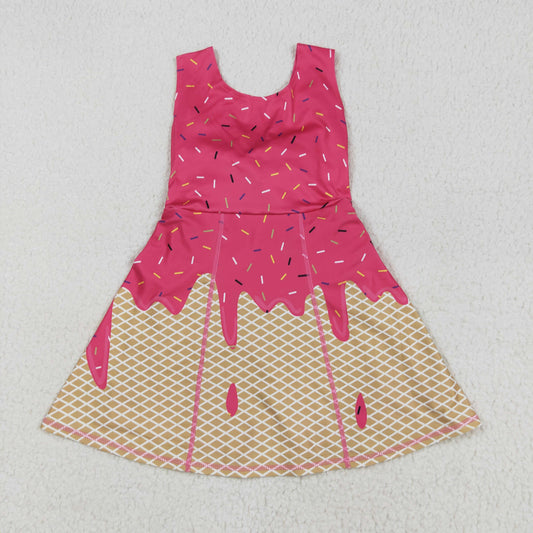 7.29 RTS NO MOQ Summer Baby Girls Dresses GSD2427 Pink Ice-cream Drip Yoga Skort Knee Length Dresses