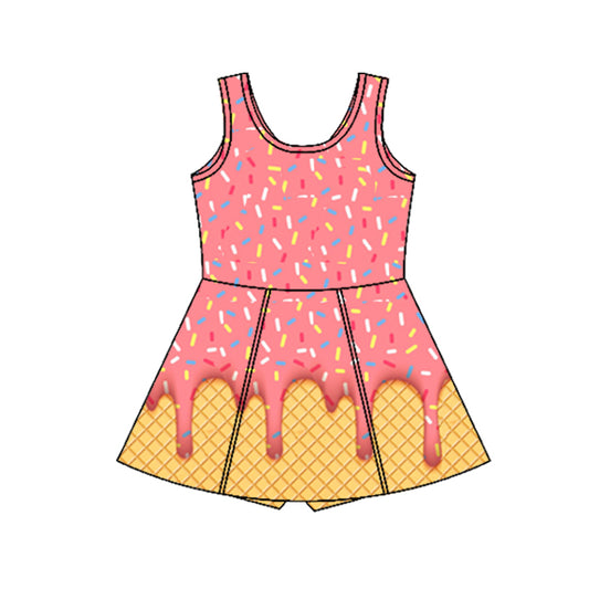 3.29 GSD2428  Baby Girls Peach Ice-cream Drip Yoga Skort Knee Length Dresses Pre order