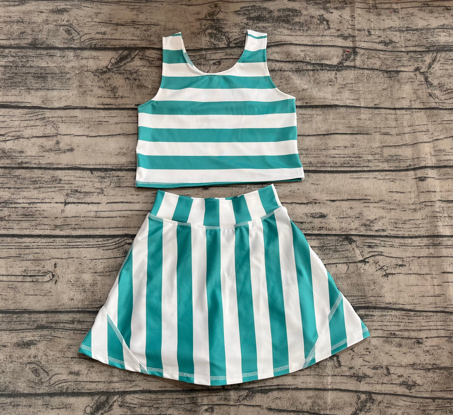 4.18 GSD2432 Baby Girls Sleeveless Green Stripe Top Skort Yoga Set Pre order