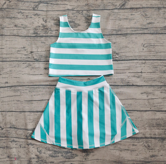 4.18 GSD2432 Baby Girls Sleeveless Green Stripe Top Skort Yoga Set Pre order