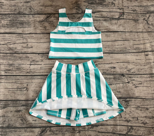 4.18 GSD2432 Baby Girls Sleeveless Green Stripe Top Skort Yoga Set Pre order