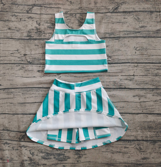 4.18 GSD2432 Baby Girls Sleeveless Green Stripe Top Skort Yoga Set Pre order