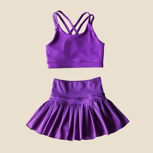 4.1  GSD2435 Dark Purple Baby Girls Sleeveless Top Skort Yoga Set Pre order