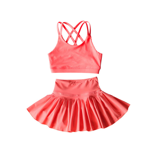 4.1  GSD2436 Orange Baby Girls Sleeveless Top Skort Yoga Set Pre order