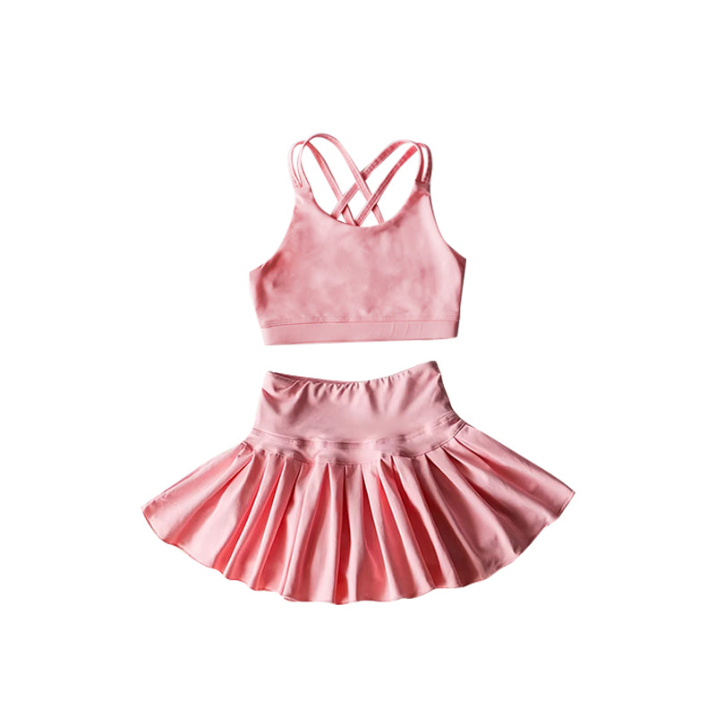 4.1  GSD2438 Light Pink Baby Girls Sleeveless Top Skort Yoga Set Pre order