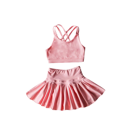 4.1  GSD2438 Light Pink Baby Girls Sleeveless Top Skort Yoga Set Pre order