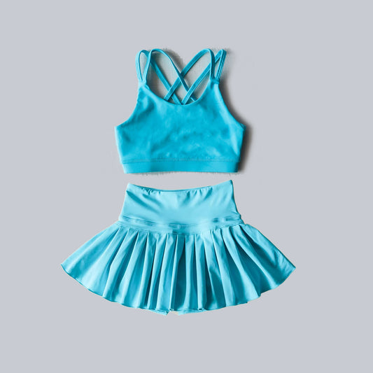 4.1  GSD2439 Blue Baby Girls Sleeveless Top Skort Yoga Set Pre order