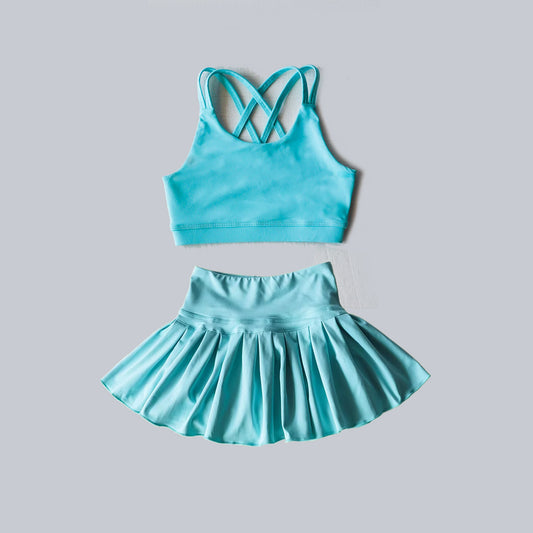 4.1  GSD2440 Sky Blue Baby Girls Sleeveless Top Skort Yoga Set Pre order