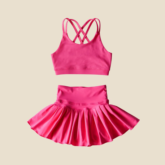 4.1  GSD2442 Rose Red Baby Girls Sleeveless Top Skort Yoga Set Pre order