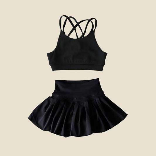 4.1  GSD2443 Black Baby Girls Sleeveless Top Skort Yoga Set Pre order
