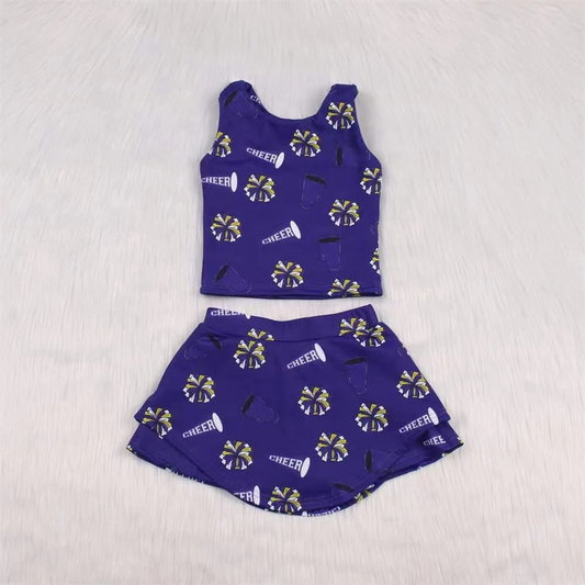4.2  GSD2449 Baby Girls Purple Sleeveless Firework CHEER Top Skort Yoga Set Pre order