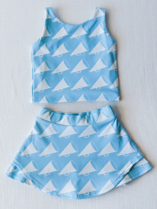4.2  GSD2450 Baby Girls Blue Sleeveless CHEER Top Skort Yoga Set Pre order