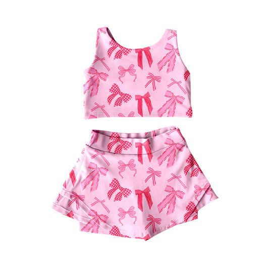 4.4 GSD2459 Baby Girls Sleeveless Pink Bows Top Skort Yoga Set Pre order