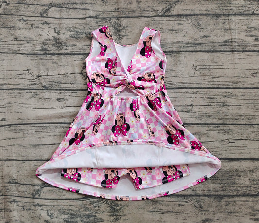 4.18 GSD2461 Baby Girls Pink Plaid Sleeveless Cartoon Mouse Yoga Skort Knee Length Dresses Pre order