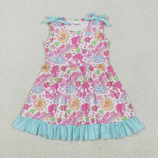 5.16 RTS NO MOQ Summer Baby Girls Dresses GSD2463 Strap Pink Flowers Dolls Knee Length Dresses
